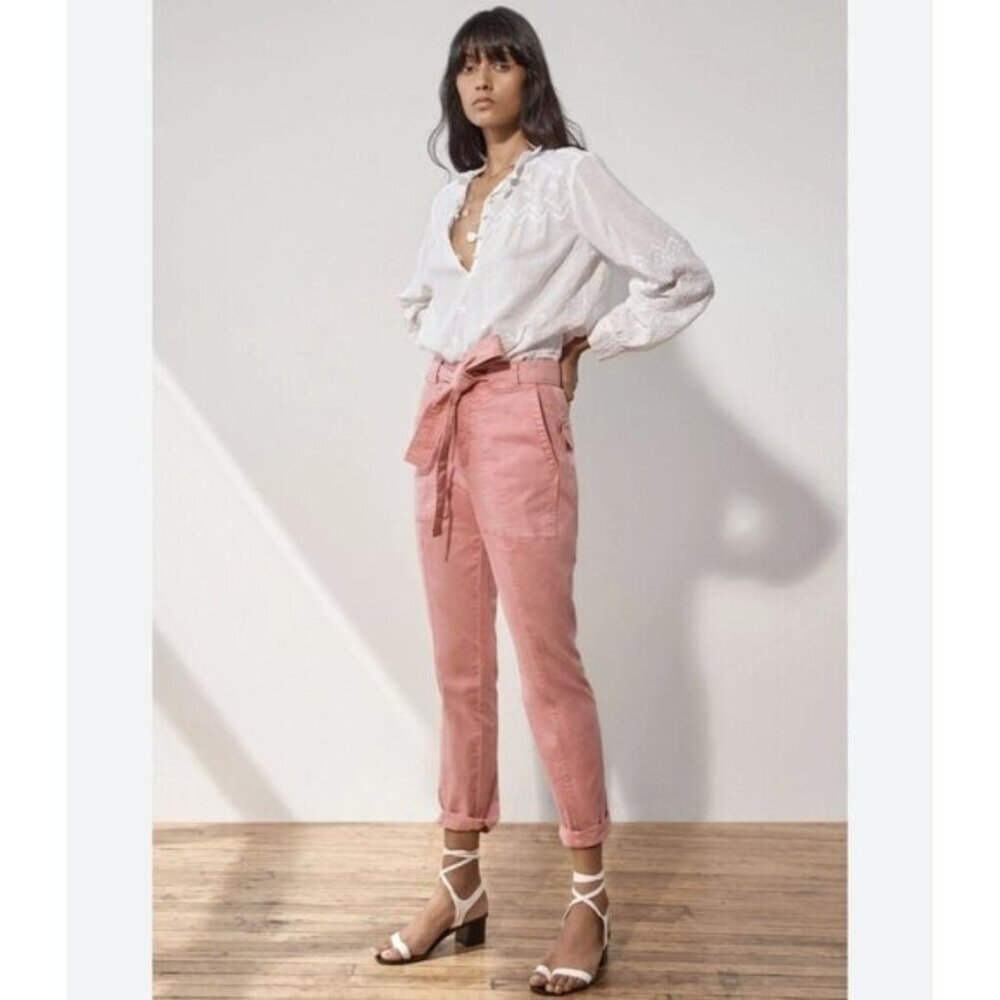 Rebecca Taylor La Vie Patrice Utility Twill Pants 28 Pink Belted Office Preppy